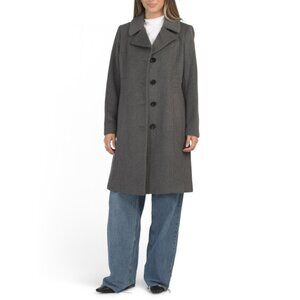 ANNE KLEIN Light Grey Wool And Cashmere Blend Single Breasted Walker Coat